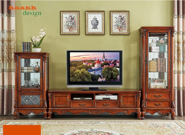 Tủ trang trí phòng khách tân cổ điển