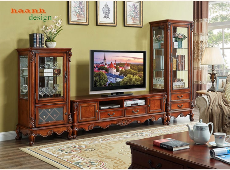 Tủ trang trí phòng khách tân cổ điển