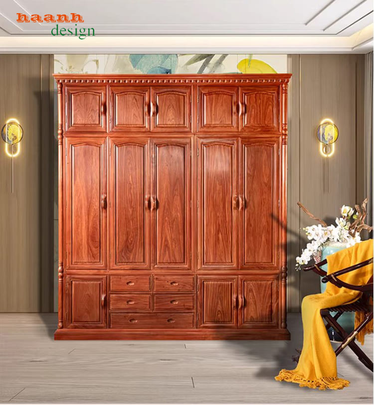 Mẫu tủ quần áo gỗ hương đẹp thiết kế tinh tế chuẩn cao cấp-TAG 015