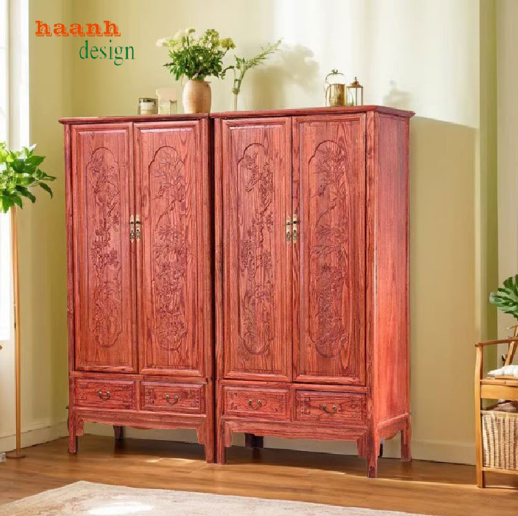 Trang trí tủ quần áo gỗ tự nhiên để không gian nổi bật-TAG 007