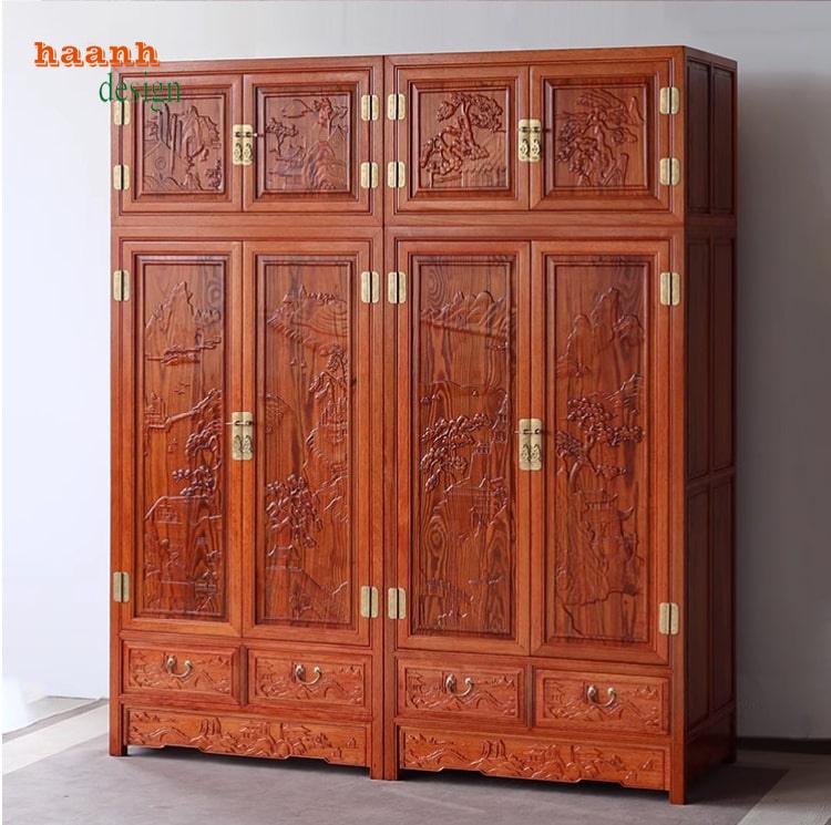 Tủ quần áo gỗ cánh chạm - Sự kết hợp nghệ thuật và tiện ích-TAG 010