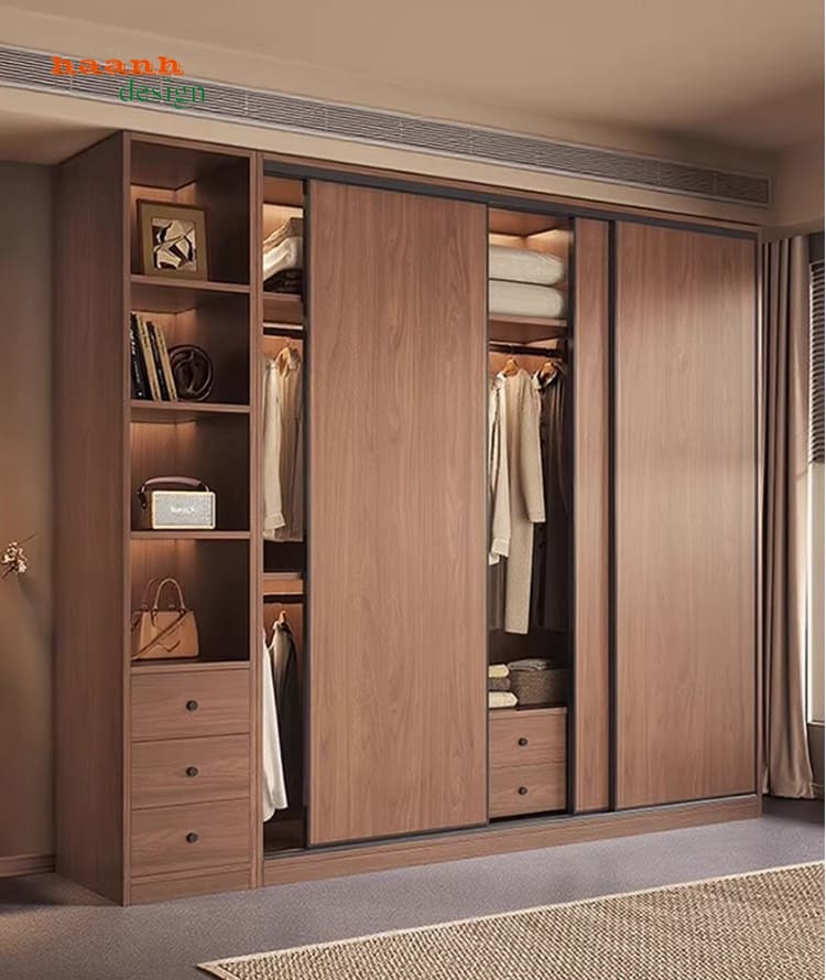 Tủ Quần Áo Gỗ Ép Hiện Đại Cửa Lùa Cao Cấp-TAH 017