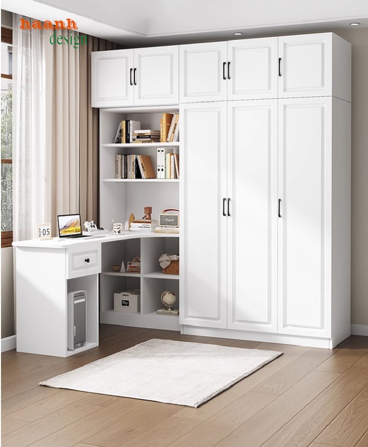 Mẫu tủ quần áo trẻ em kết hợp bàn học hiện đại cho bé-TEE 006