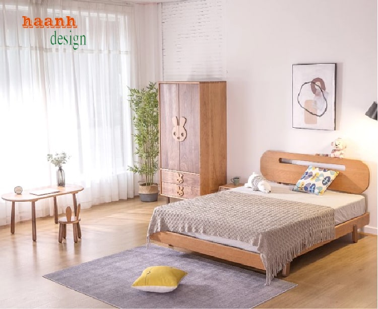 Mẫu tủ quần áo trẻ em hiện đại bằng gỗ sồi cao cấp-TQA 005