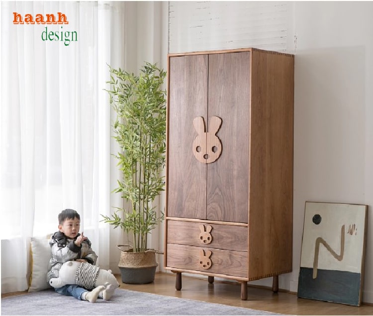  tủ quần &aacute;o trẻ em gỗ tự nhi&ecirc;n 2 c&aacute;nh
