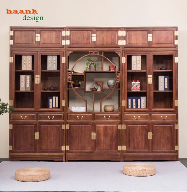 Mẫu tủ kệ sách đẹp chuẩn phong cách cổ điển Á Đông-TSC 006