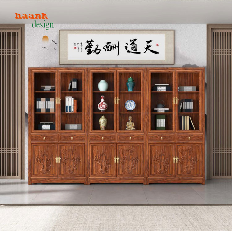 Khám phá vẻ đẹp của tủ sách gỗ tự nhiên á đông-TSC 002