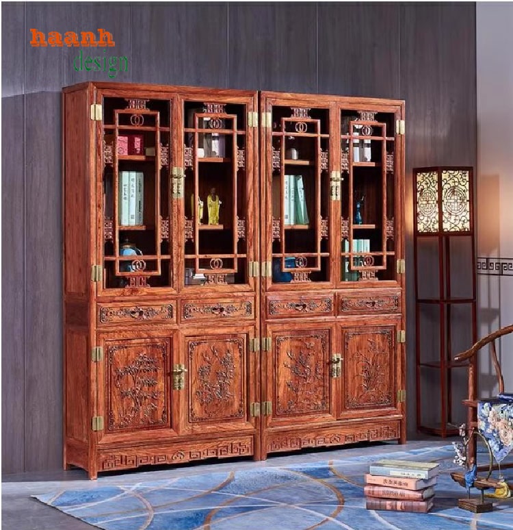 Tủ sách gỗ tự nhiên giả cổ Lựa chọn cho không gian sống-TSC 001