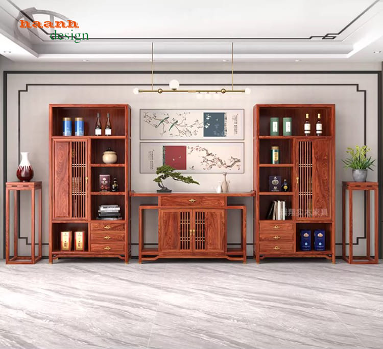 tủ trang tr&iacute; ph&ograve;ng kh&aacute;ch giả cổ gỗ tự nhi&ecirc;n cao cấp