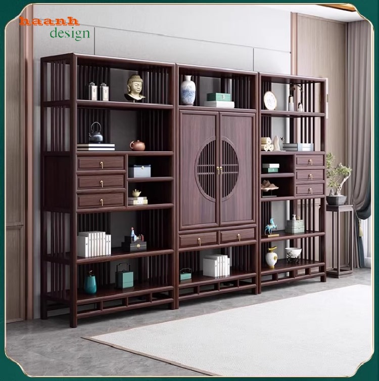 Tủ kệ gỗ trang trí phòng khách – lựa chọn cho gia đình Việt-TGC 005