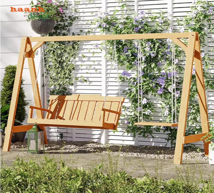 Mẫu xích đu đẹp ngoài trời phong cách gỗ Teak nhập khẩu-GNT 016