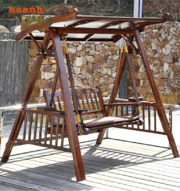 Xích đu gỗ ngoài trời teak Myanmar – Tạo điểm nhấn sân vườn-GNT 012