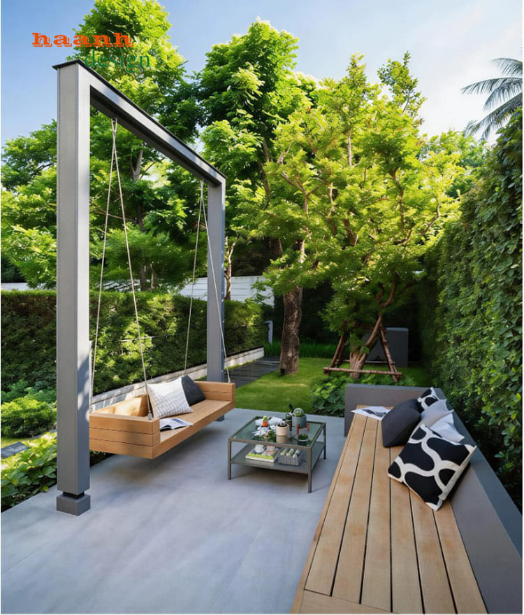 mẫu xích đu sắt đơn giản gỗ Teak tự nhiên