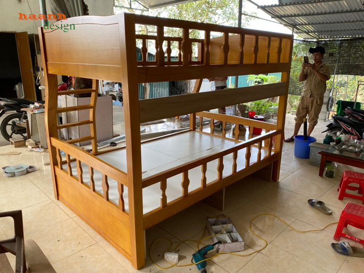 Giường tầng trẻ em gỗ sồi tự nhiên