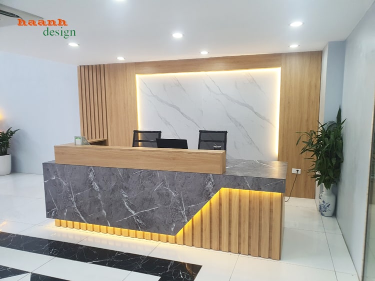 quầy lễ tân gỗ công nghiệp giả đá